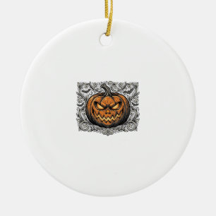 Vintage Engraving Halloween Pumpkin Shirt Design_1 Ceramic Tree Decoration