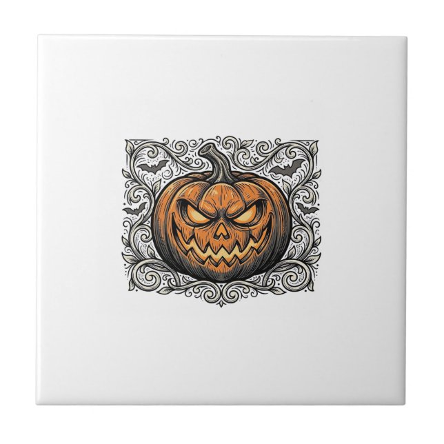 Vintage Engraving Halloween Pumpkin Shirt Design_1 Tile (Front)