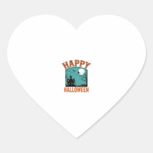 Vintage Engraving Happy Halloween Haunted House De Heart Sticker