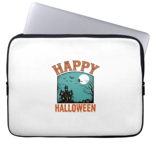 Vintage Engraving Happy Halloween Haunted House De Laptop Sleeve