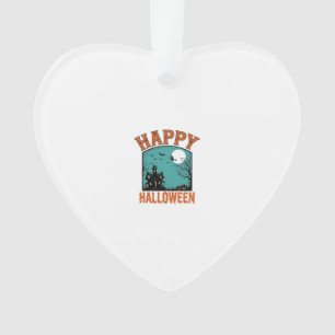 Vintage Engraving Happy Halloween Haunted House De Ornament