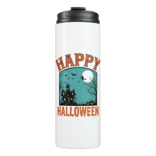 Vintage Engraving Happy Halloween Haunted House De Thermal Tumbler