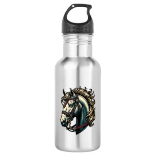 Vintage Engraving Horse Head Vector 532 Ml Water Bottle