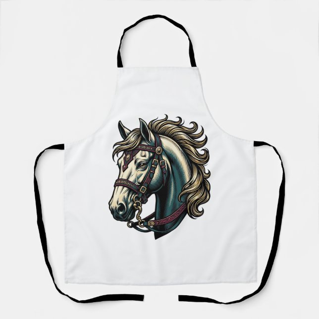 Vintage Engraving Horse Head Vector Apron (Front)