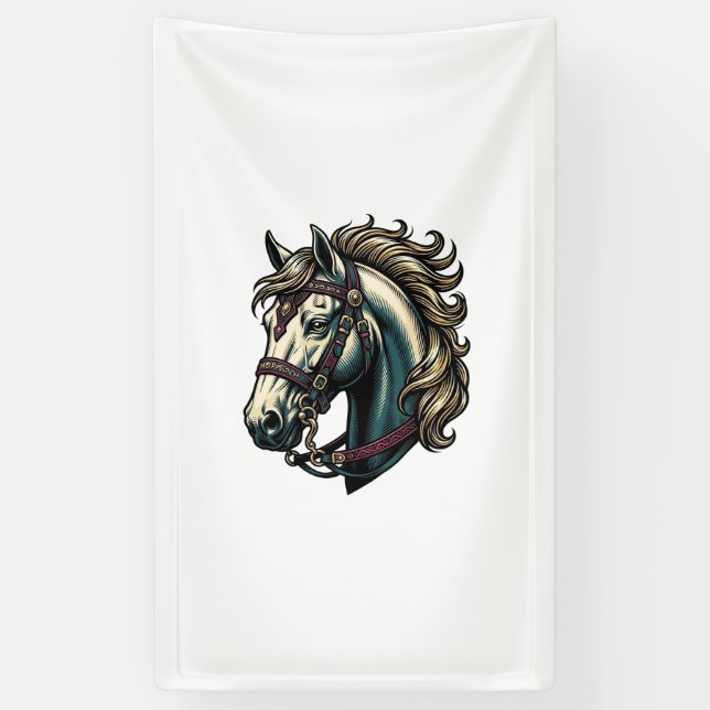Vintage Engraving Horse Head Vector Banner (Vertical)