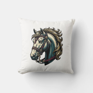 Vintage Engraving Horse Head Vector Cushion