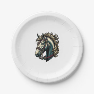 Vintage Engraving Horse Head Vector Paper Plate