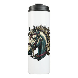 Vintage Engraving Horse Head Vector Thermal Tumbler