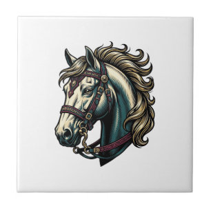 Vintage Engraving Horse Head Vector Tile