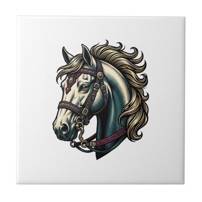 Vintage Engraving Horse Head Vector Tile (Front)