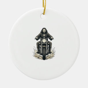 Vintage Engraving Motorcycle Rider Vector Design_1 Ceramic Tree Decoration