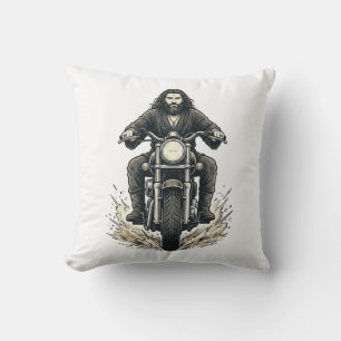 Vintage Engraving Motorcycle Rider Vector Design_1 Cushion