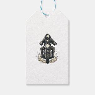 Vintage Engraving Motorcycle Rider Vector Design_1 Gift Tags
