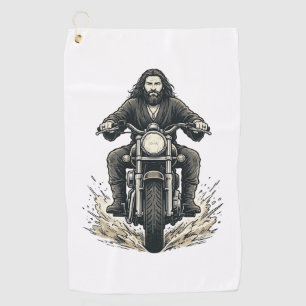 Vintage Engraving Motorcycle Rider Vector Design_1 Golf Towel