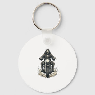 Vintage Engraving Motorcycle Rider Vector Design_1 Key Ring