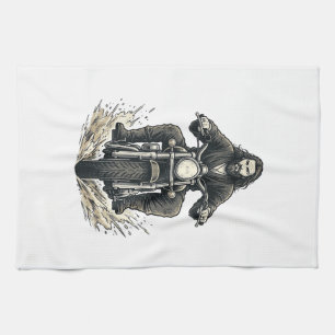 Vintage Engraving Motorcycle Rider Vector Design_1 Tea Towel