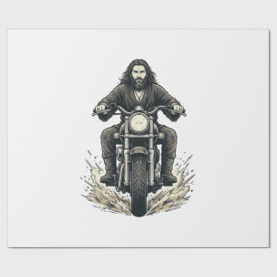 Vintage Engraving Motorcycle Rider Vector Design_1 Wrapping Paper
