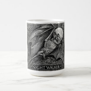 Vintage Engraving of a Bat Flying Under Full Moon Coffee Mug