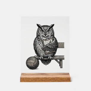 Vintage Engraving Owl Soccer Coach Shirt Design_1 Acrylic Sign