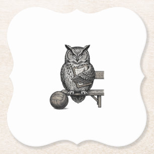 Vintage Engraving Owl Soccer Coach Shirt Design_1 Paper Coaster