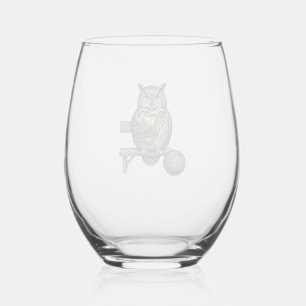 Vintage Engraving Owl Soccer Coach Shirt Design_1 Stemless Wine Glass