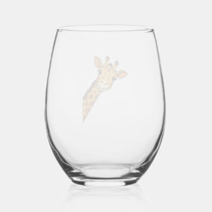 Vintage Engraving Peeking Giraffe Shirt Design_1 Stemless Wine Glass