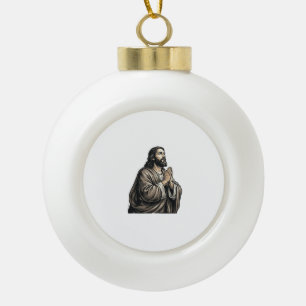 Vintage Engraving Praying Man Religious Shirt Desi Ceramic Ball Christmas Ornament