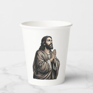 Vintage Engraving Praying Man Religious Shirt Desi Paper Cups