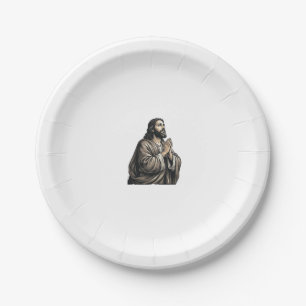Vintage Engraving Praying Man Religious Shirt Desi Paper Plate