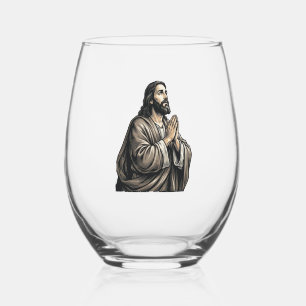 Vintage Engraving Praying Man Religious Shirt Desi Stemless Wine Glass