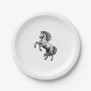 Vintage Engraving Rearing Horse Vector Design_1 Paper Plate