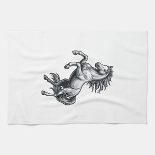 Vintage Engraving Rearing Horse Vector Design_1 Tea Towel