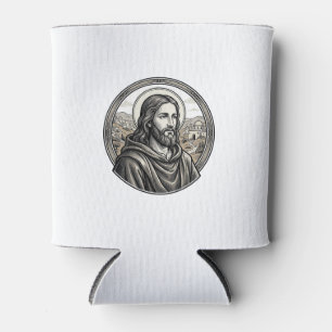 Vintage Engraving Religious Portrait Shirt Can Cooler