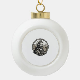 Vintage Engraving Religious Portrait Shirt Ceramic Ball Christmas Ornament