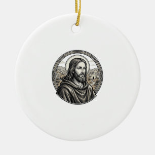 Vintage Engraving Religious Portrait Shirt Ceramic Tree Decoration