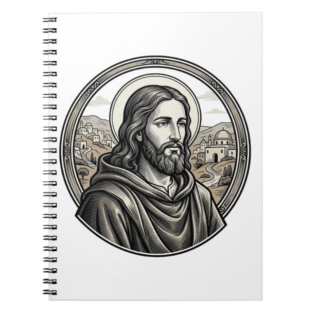 Vintage Engraving Religious Portrait Shirt Notebook (Front)