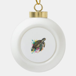 Vintage Engraving Sea Turtle Color Splash Shirt_1 Ceramic Ball Christmas Ornament
