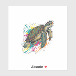 Vintage Engraving Sea Turtle Colour Splash Shirt_1