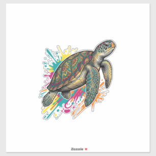 Vintage Engraving Sea Turtle Colour Splash Shirt_1