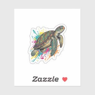 Vintage Engraving Sea Turtle Colour Splash Shirt_1