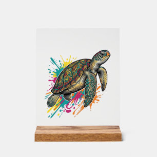 Vintage Engraving Sea Turtle Colour Splash Shirt_1 Acrylic Sign