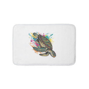 Vintage Engraving Sea Turtle Colour Splash Shirt_1 Bath Mat