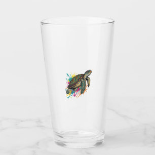 Vintage Engraving Sea Turtle Colour Splash Shirt_1 Glass