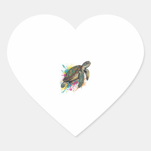 Vintage Engraving Sea Turtle Colour Splash Shirt_1 Heart Sticker