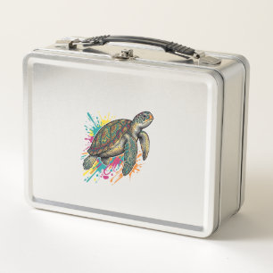 Vintage Engraving Sea Turtle Colour Splash Shirt_1 Metal Lunch Box