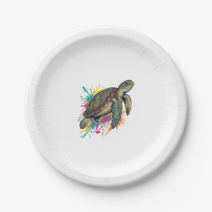 Vintage Engraving Sea Turtle Colour Splash Shirt_1 Paper Plate