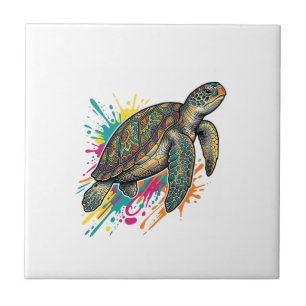Vintage Engraving Sea Turtle Colour Splash Shirt_1 Tile