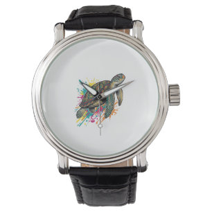 Vintage Engraving Sea Turtle Colour Splash Shirt_1 Watch