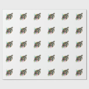 Vintage Engraving Sea Turtle Colour Splash Shirt_1 Wrapping Paper
