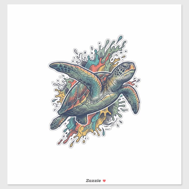Vintage Engraving Sea Turtle Splash Vector Design_ (Sheet)